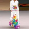 Vestidos casuais vintage borboleta impressão vestido 2022 v pescoço mais tamanho longo outono mulher manga menina praia maxi mulheres