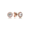 Rose Gold 18K Stud Round örhängen ZD Designer S925 Sterling Silver Zircon örhängen Pandora Style E ARNINGAR MED ORIGINAL BOX