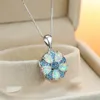 Pendentif Colliers Mignon Femelle Blanc Opale Collier Charme Cristal Bleu Pour Les Femmes Boho Argent Couleur Fleur De Mariage CollierPendentif