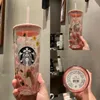 En son 20oz Starbucks Çift Cam Kupa, Cherry Straw Starbucks Kahve Kupası ve Özelleştirilmiş Logoyu Destekleyin