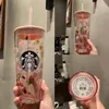 آخر 20 أوقية ستاربكس القدح الزجاجية المزدوجة ، كوب قهوة Cherry Straw Starbucks ، ودعم شعار مخصص