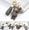 20style Fashion Keychain Cute Small Bear Print Pattern PU Leather Keychains Car Accessories KeyRing Key Wallet Chain Rope Chain