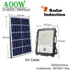 Reflector solar PIR Luces con sensor de radar 100W 200W 400W 600W 5V Lámpara solar para jardín Iluminación de lente de inducción de cuerpo humano inteligente Súper brillante Impermeable al aire libre