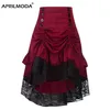 Kostymer Steampunk Gothic Skirt Lace Kvinnor Kläder Hög Låg Ruffle Party Lolita Röd Medeltida Victorian Punk Skater Button Front 220317