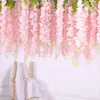 Dekorative Blumenkränze, 12 Stück, Glyzinien, künstliche Blumenranken, Efeublatt-Girlande, hängende Seiden-Rattan-Schnur, Hausgarten-Dekoration, Wanddekoration