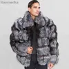 Black Fox Fur Coat Men Bomber Jacke t Winter Warm Thick Real Outwear Full Pelt Collar 2021 New Arrival