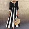 Casual Dresses Ladies Elegant Fashion Holiday Maxi Dress Women Summer Short Sleeve Printed Long Button Bohemian Striped SundressCasual