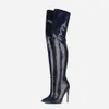 Thigh High Boots Women 2023 Zipper Booties Winter Thin high heel Sexy Motorcycle Boot Big Size 35-43