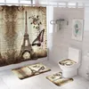 Paris Eiffel Tower Shower Curtain Set with Rugs Waterproof Curtain Bathing Screen Anti-slip Toilet Lid Cover Rugs Bathroom Decor 220517