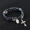 Bracelets porte-bonheur KOMi 6mm Acrylique Double Couche Perles Colorées Croix Pendentif Bracelet Jésus Religieux Orthodoxe Catholique Chapelet Bijoux GiftChar