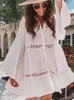 تغطية السباحة للسباحة UPS Mandarin Sleeve Kaftan Beach Tunic Dress Robe de Plage Solid White Pareo Beach Covers #Q429 220531