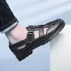 Äkta män s läder sandaler sommar andas ihåliga skor man strand sandal klassiska svarta fina lägenheter för malesandaler sko klaiska platt maleandal