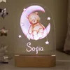 USB LED Moon Night Light With Bear Elephant Bunny Gepersonaliseerde aangepaste naam Lamp voor kinderdagverblijf Kinderen Baby Slaapkamer Licht Decor 220623