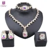 Femmes carré collier couleur or cristal fête anniversaire mariage Bracelet boucle d'oreille anneau cadeaux ensembles de bijoux