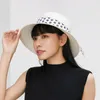 Breda randen hattar halm sol för kvinnor elegant panama mössa med dot band diskett sommar utomhus rese hink hatt japan japan style widewide wend2