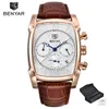 Relógios de pulso Benyar Moda Casual Homens Assista Top Man Cronógrafo Quartz-Watch Couro Militar Calendário Relacionamento Hombre