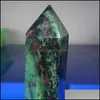 Naturalny zielony Ruby Quartz Crystal zoisite Obelisk Energy Energy kamień szlachetny reiki leczenie czakra punkt różdżka kropla 2021 Obiekty dekoracyjne FI