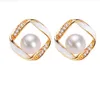 vierkante 6 mm Crystal Ear Studs Natural Freshwater Pearl oorbellen Witte dame/meisje Fashion sieraden