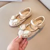Athletic Outdoor Princess Girls Shoes Bowknot Rhinestone Leather Children Flats 2022 Spring Autumn Soft Bottom Toddler Kids 21-30Atletic