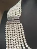 Ketten handgeknüpftes Design, 8 Reihen, echte 5–6 mm weiße Süßwasserperlen-Halskette, handgefertigter Modeschmuck