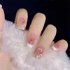 24Pcs Short False Nails Coffin nude pink design Artificial Ballerina Fake With Glue Full Cover Nail Tips Press On 220708