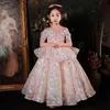 2022 Vintage Princess Flower Girls Dresses for Weddings Lace Long Sleeve Boat Neck Vintage Girl Pageant Gowns first Holy Communion Dress