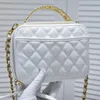 Caviar Kameratasche, Handtasche, Messenger-Geldbörse, Abendtaschen, Cross-Body-Geldbörse, Metallgriff, zwei externe Reißverschlüsse, Kette, Leder-Schultergurt