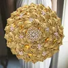 Dekoratif Çiçek Çelenkleri 1 PC/Lot Altın Gelin Düğün Buket Saten Gül Yapay De Novia on Saledecoratif