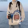 ZAZOMDE hommes cols roulés requin pull hiver Patchwor Harajuku Style coréen col haut surdimensionné gris col roulé pour 220812