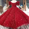 Flor de lantejoulas fofas para casamentos vestidos de concurso de garotas de pescoço alto e barato com vestidos coloridos de festa de princesa 403