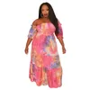 Robes de grande taille longue Maxi robe bohème femmes Sexy épaules nues fête Club lâche cravate colorant Boho imprimé robe de noël 4XL