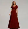 Short Sleeve Evening Dresses Elegant V-Neck Ruffles Chiffon Formal Prom Gown Party Dress Robe De Soiree 2022