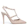 Avec boîte Designer VT Sandal High Dress Chaussures Bride à la cheville Goujons romains Noir Nude Strip Rivets Femmes Stiletto Block Talon 60 80 100 MM Poin Talon Chaussures 226