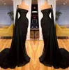 Neue schwarze One-Shoulder-Chiffon-Meerjungfrau-Abschlussballkleider 2022 geraffte, perlenbesetzte Schulterschal-Schleife-Zug-formale Party-Abendkleider BC12796