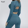 Peeli 2 PC Zestaw sportowy SEO Seamless Yoga Sport Suit dla Kobiet Z Długim Rękawem Gym Crop Top High Waist Legginsy Fitness 220330