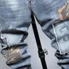 Jeans da uomo Uomo Strappato Distrutto Casual Slim Fit Moda Streetwear Pantaloni elasticizzati patchwork mimetici europei e americani