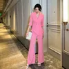 Pants de pantalon à deux pièces pour femmes 2 Set Pink Elegant V Neck Fashion Fashion Irréguled Preted Sleeve Femmes Suit 2022 Été Clothing Formes Vêtements