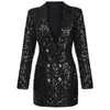 Designer di moda di alta qualità Blazer Women Double Lion Buttons Sciallo Collar glitter Blazer Black Black Long Runway 220812