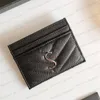 5A Top Qualité Mode Porte-cartes Caviar Femme Mini Portefeuille Designer Pure Couleur Véritable Cuir Pebble Texture Luxe Noir Walle222p