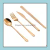 Flatware Sets Kitchen Dining Bar Home Garden Ll Korean Stainless Steel Long Handle Knife Fork Spoon Chopst Dh4Tj