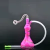 Toptan mini nargile renkli vazo şekli en yeni 10mm dişi cam yağ brülör bong su dab teçhizat bongs boru silikon hortum ve kase