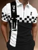 Men's Polos 2022 Men Shirts Summer High Quality Casual Fashion Short Sleeve Striped S Mens Turn-Down Collar Zippers TEES