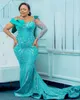 2022 Plus Size Arabic Aso Ebi Mermaid Luxurious Sparkly Prom Dresses Sheer Neck Evening Formal Party Second Reception Birthday Engagement Gowns Dress ZJ254
