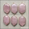 Arts And Crafts 32Mmx22Mm Natural Rose Quartz Stone Charms Section Shield Shape Golden Connector Pendants For Jewelry Makin Sports2010 Dhsfc