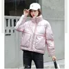 Korean Winter Down Cotton Women New Loose Glossy Parkas Jacka Pink Black Fashion Kort varm bomullsrock L220730