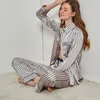 Satynowa piżama dla kobiet set Set Summer Autumn Silk Sleepwear Długie rękawowe kołnierze nocne PJS LOUNGE Zużycie Drop 220321