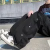 Männer Baumwolle Cargo Hosen Harajuku Stil Gerade Casual für Solide Große Taschen Lose Breite Bein Design Hosen 220810