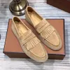 Loros Summer Charms Embellished Walk Suede Loafers Shoes Apricot äkta läder Casual Slip On Flats Women Luxury Designers Flat Dress Shoe Factory Factorwear