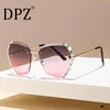 Solglasögon Trend Rimless Crystal Cut Edge Luxury Women UV Protection Diamond Studded Fashion Oculos de Solsunglasses