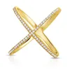 Yüksek kaliteli rhodyum gül altın otantik 925 STERLING Gümüş Geniş Bant X Yüzük Mikro Pave Zirkon Kadınlar için Criss Cross Ring2725